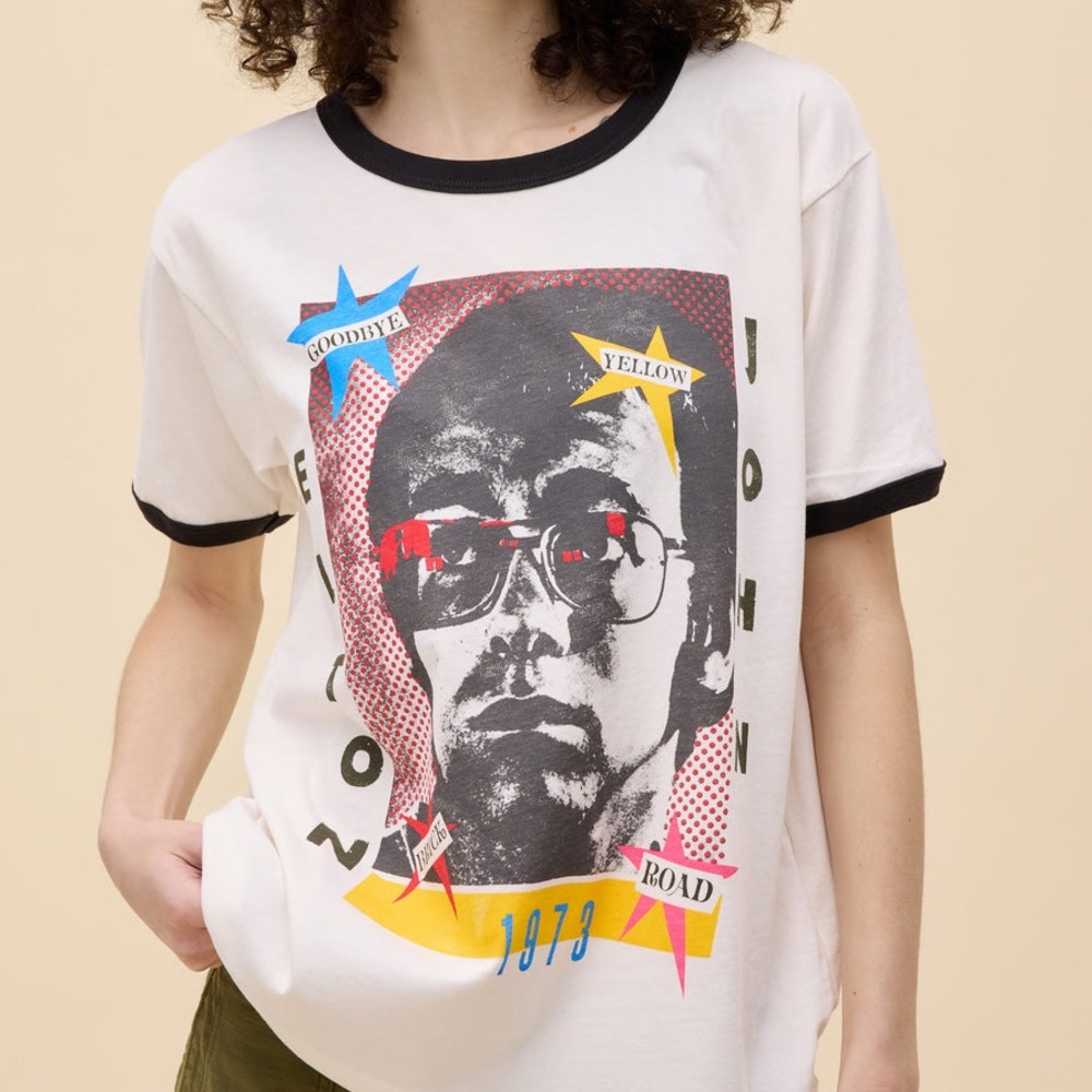ELTON JOHN 1973 POP ART OVERSIZED RINGER TEE